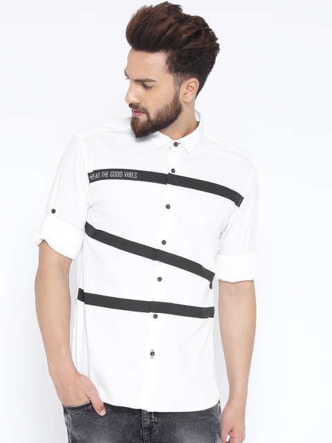 

Locomotive White & Black Striped Casual Shirt