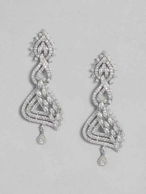 

justpeachy Silver-Toned Rhodium-Plated Contemporary Drop Earrings