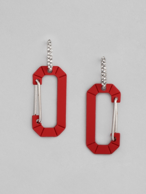 

justpeachy Red Geometric Drop Earrings