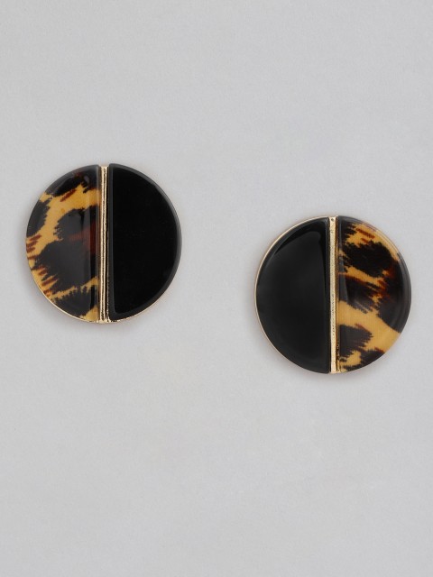 

justpeachy Black & Brown Gold-Plated Animal Print Circular Oversized Studs