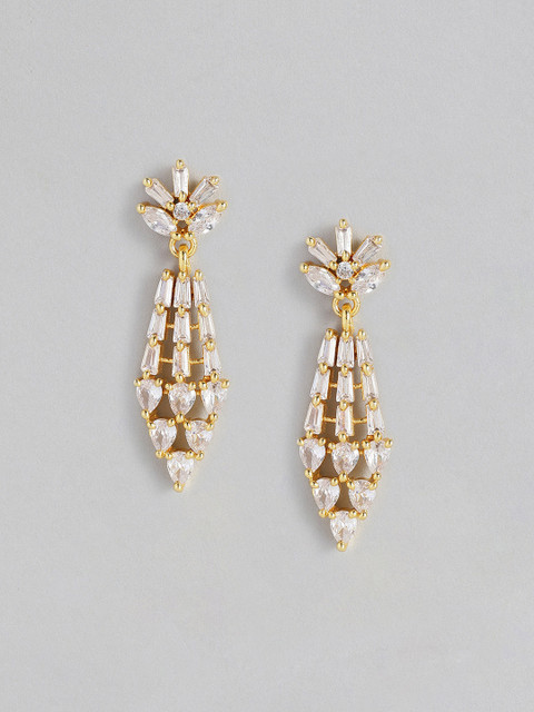 

justpeachy White Gold-Plated AD Studded Contemporary Drop Earrings