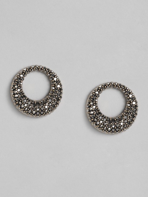 

justpeachy Metallic Black Oxidised Circular Oversized Studs