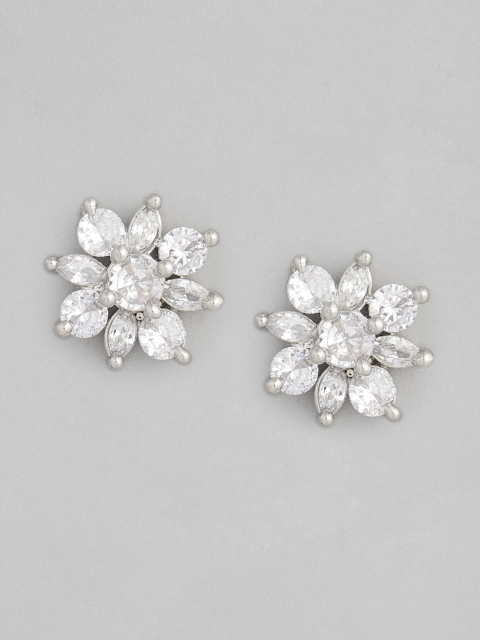 

justpeachy White Rhodium Plated AD Studded Floral Studs