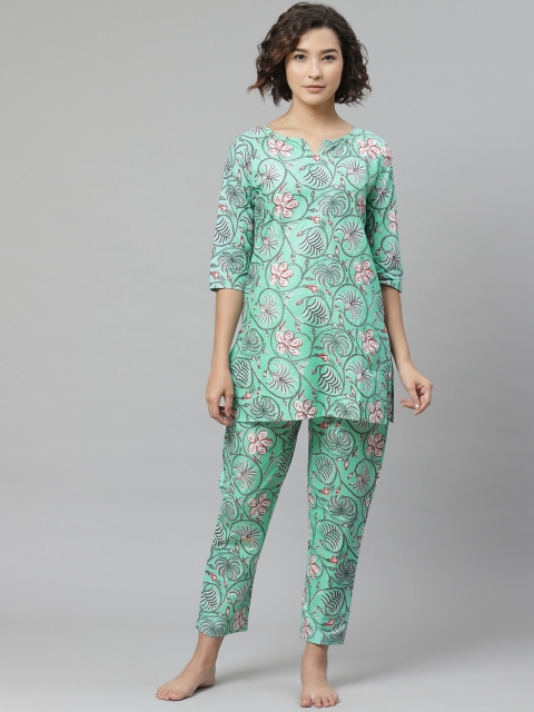 

Anubhutee Women Blue & White Printed Pure Cotton Night suit