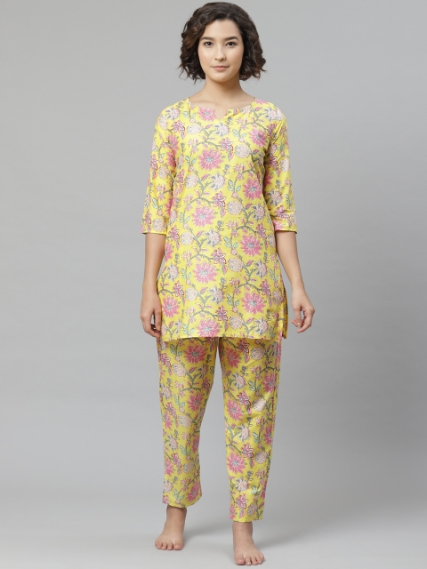 

Anubhutee Women Yellow & Pink Printed Pure Cotton Night suit