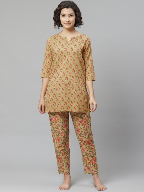 

Anubhutee Women Green & Red Printed Pure Cotton Night suit