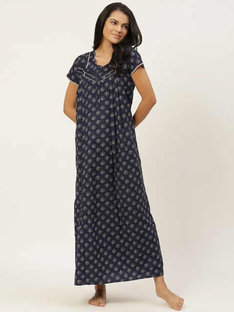 

Sweet Dreams Navy Blue & Grey Printed Maxi Nightdress