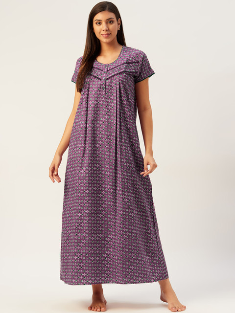

Sweet Dreams Purple & Green Cotton Geometric Print Maxi Nightdress