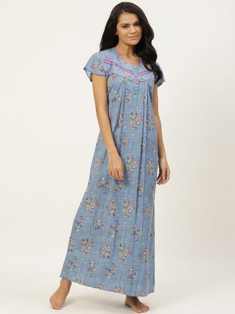 

Sweet Dreams Blue & Yellow Floral Printed Maxi Nightdress