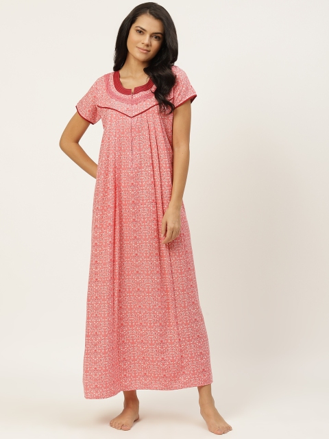 

Sweet Dreams Coral Pink & White Printed Maxi Nightdress