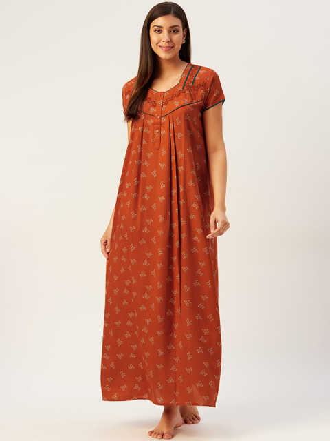 

Sweet Dreams Rust Orange & Teal Green Geometric Print Maxi Nightdress