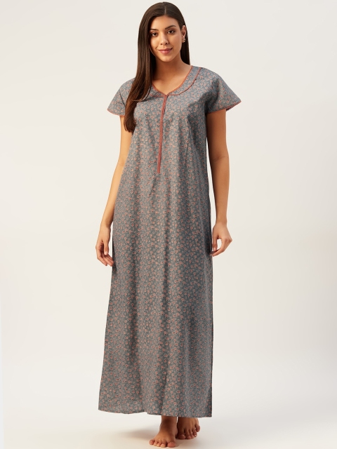 

Sweet Dreams Grey & Rust Orange Cotton Floral Print Maxi Nightdress