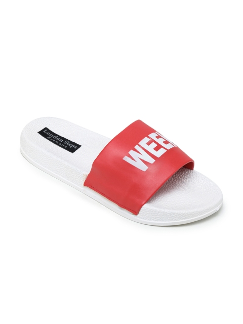 

LONDON STEPS Men Red & White Printed Sliders