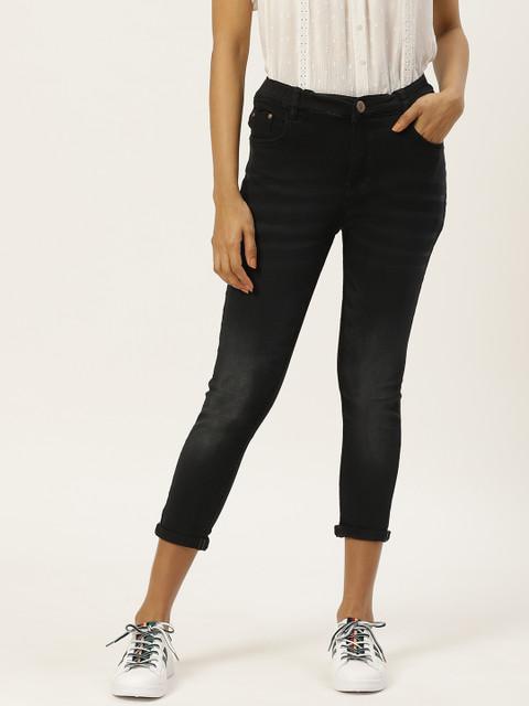 

PARIS HAMILTON Women Black Solid High-Rise Stretchable Cropped Jeans