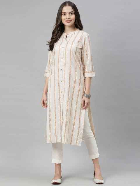 

Alena Women Off White & Brown Striped Kurta
