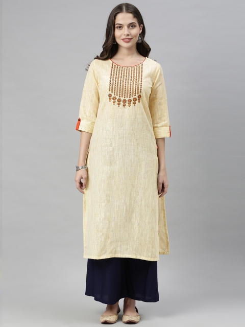 

Alena Women Yellow Floral Printed Yoke Style Kurta