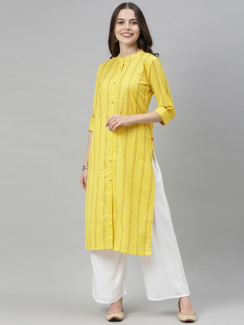 

Alena Women Yellow & White Ethnic Motifs Printed Kurta