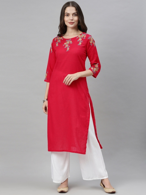 

Alena Women Red Embroidered Thread Work Floral Kurta