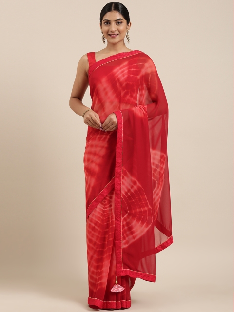 

Triveni Red & White Pure Georgette Dyed Saree