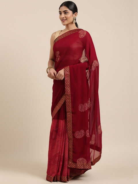 

Triveni Women Maroon & Gold-Toned Pure Georgette Printed Saree