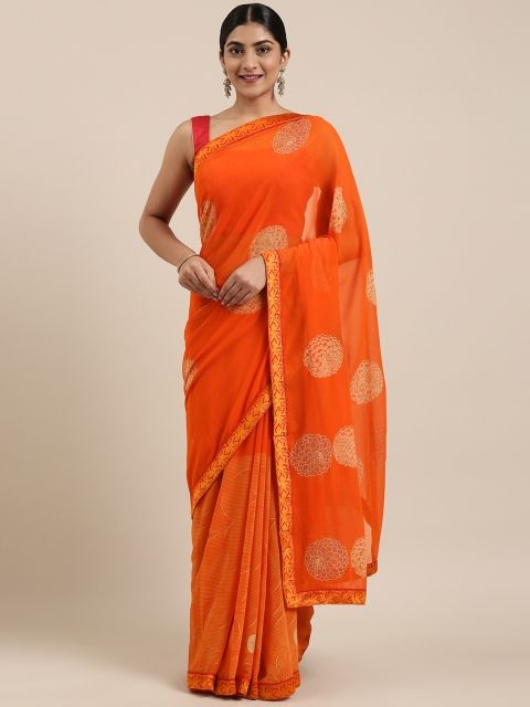 

Triveni Orange & Beige Pure Georgette Printed Saree