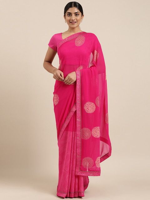 

Triveni Pink Floral Printed Pure Georgette Saree