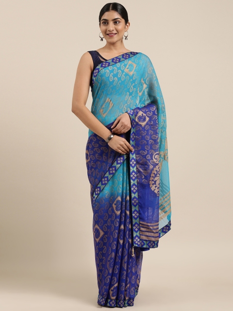 

Triveni Navy Blue & Beige Brasso Printed Saree