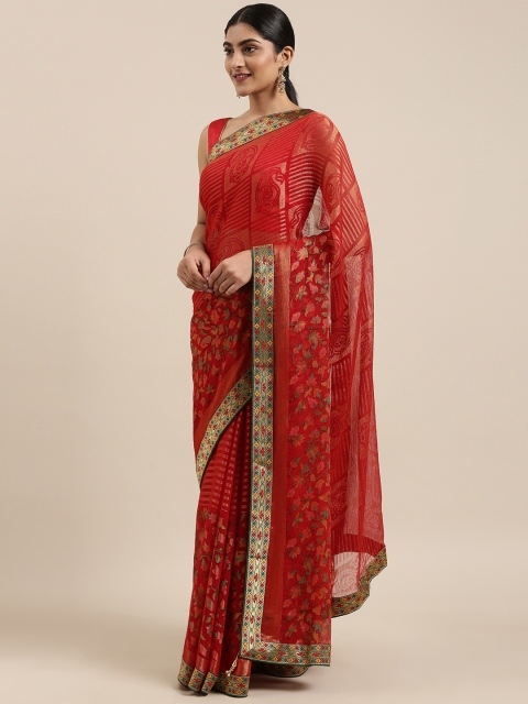

Triveni Red & Golden Brasso Printed Saree