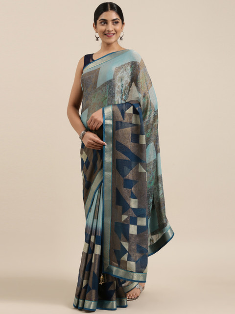 

Triveni Women Multicoloured Printed Brasso Saree, Multi