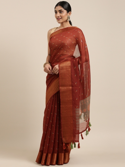 

Triveni Rust Brown & Green Pure Cotton Printed Saree