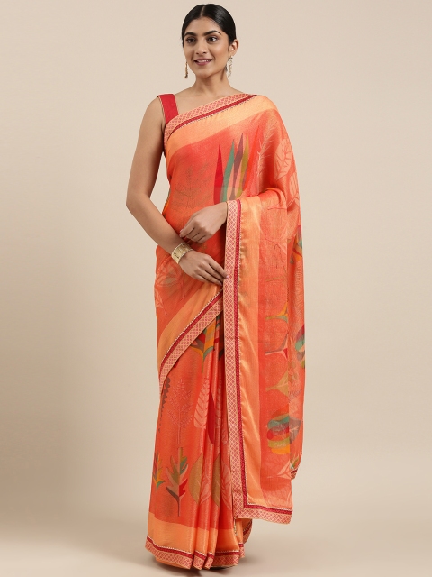 

Triveni Orange Printed Brasso Saree