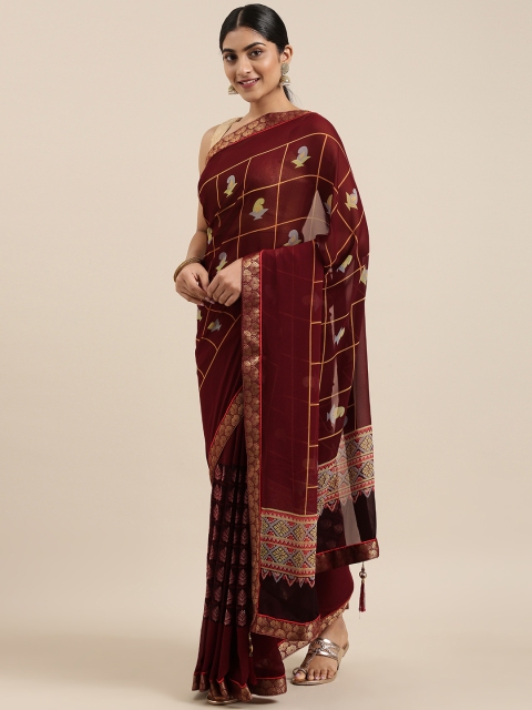 

Triveni Women Brown Printed Pure Georgette Saree