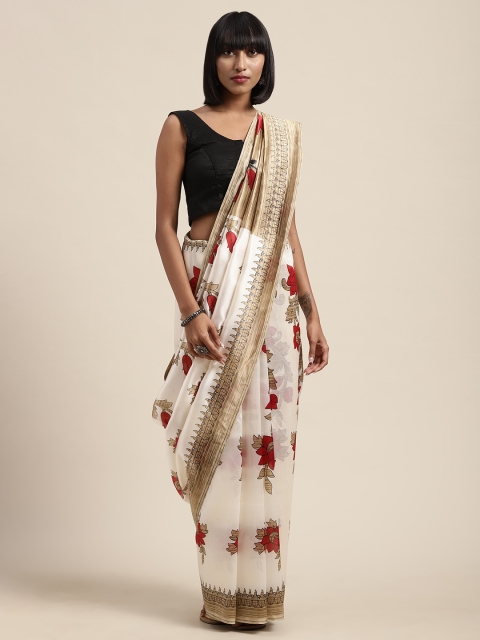 

Saree Swarg Cream & Red Art Silk Printed Saree
