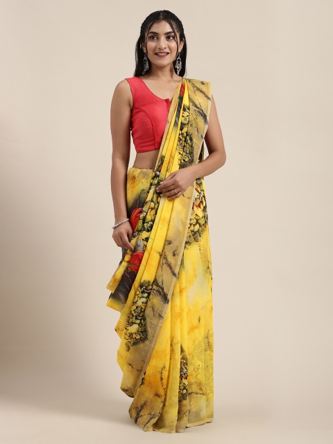 

Saree Swarg Yellow & Charcoal Grey Floral Printed Saree
