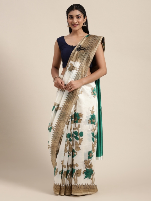 

Saree Swarg Cream & Green Art Silk Printed Saree