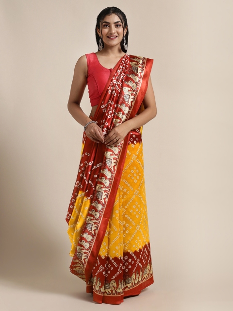 

Saree Swarg Yellow & Red Art Silk Printed Saree with Blouse