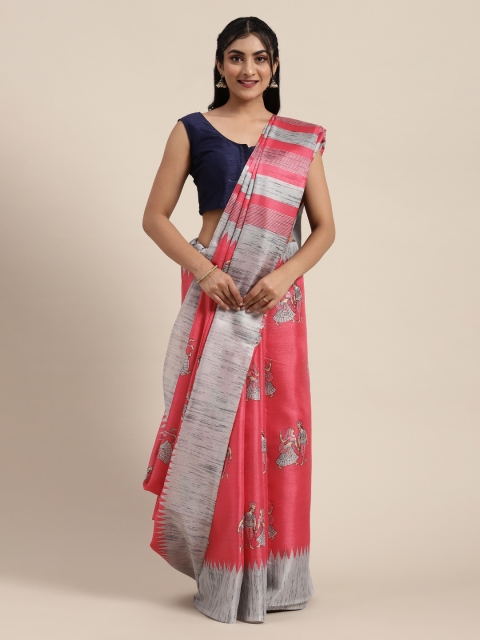 

Saree Swarg Pink & Grey Art Silk Printed Saree