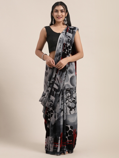 

Saree Swarg Black & Grey Poly Georgette Printed Saree