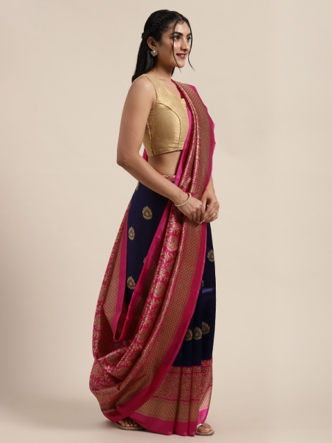 

Saree Swarg Navy Blue & Pink Art Silk Printed Saree