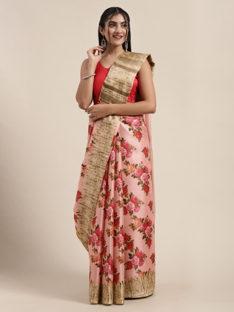 

Saree Swarg Pink & Green Floral Printed Saree