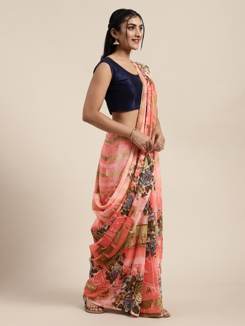 

Saree Swarg Peach Coloured Poly Georgette PrintedSaree