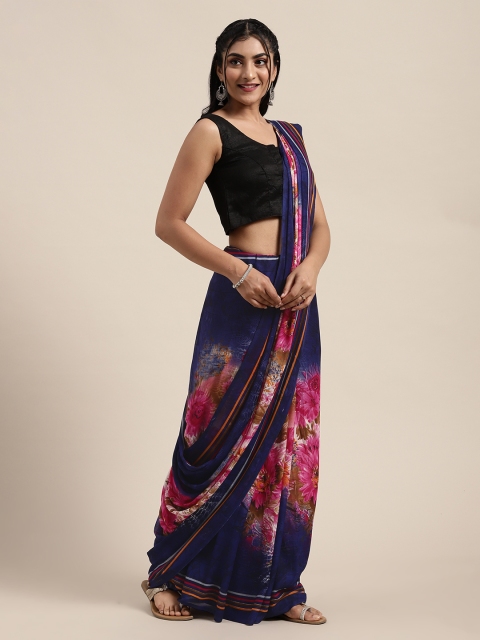 

Saree Swarg Pink & Navy Blue Poly Georgette Printed Saree