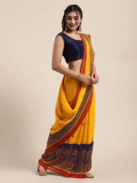 

Saree Swarg Yellow & Brown Poly Georgette Printed Saree