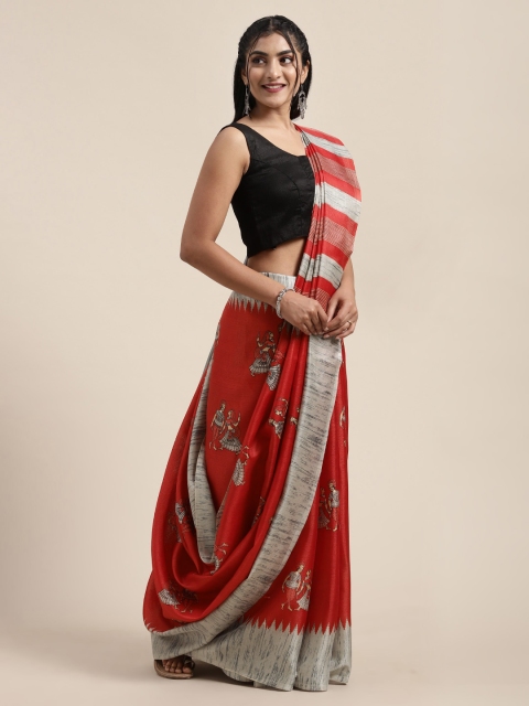 

Saree Swarg Red & Grey Printed Saree