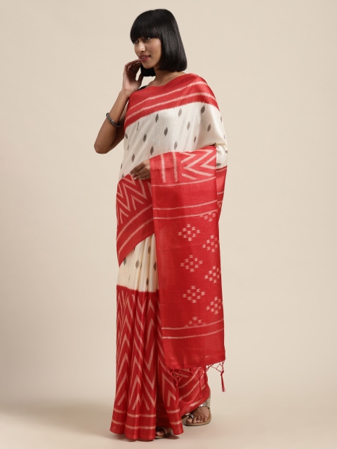 

Saree Swarg Cream & Red Art Silk Printed Saree