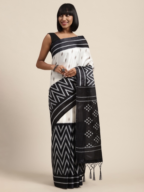 

Saree Swarg Cream-Coloured & Black Art Silk Printed Saree