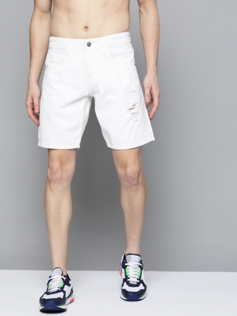 

Kook N Keech Men White Mid-Rise Cotton Denim Shorts