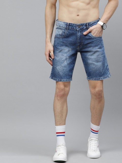 

Kook N Keech Men Navy Blue Solid Regular Fit Denim Shorts