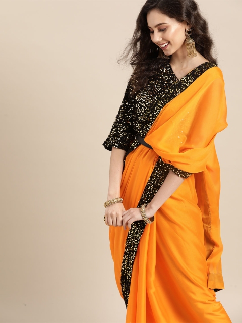 

Tikhi Imli Mustard Orange Solid Sequinned Saree