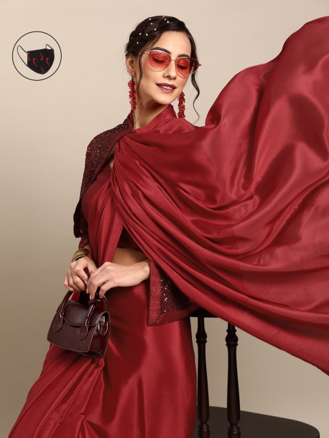 

Tikhi Imli Deep Maroon Sleek Poly Crepe Saree